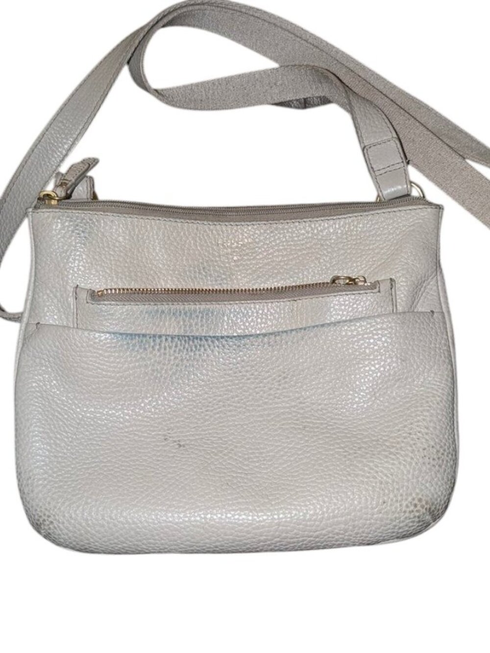*3 FOR $9* Fossil Leather Crossbody Neutral Handbag Purse Bag Pockets Taupe Grey - Picture 3 of 6